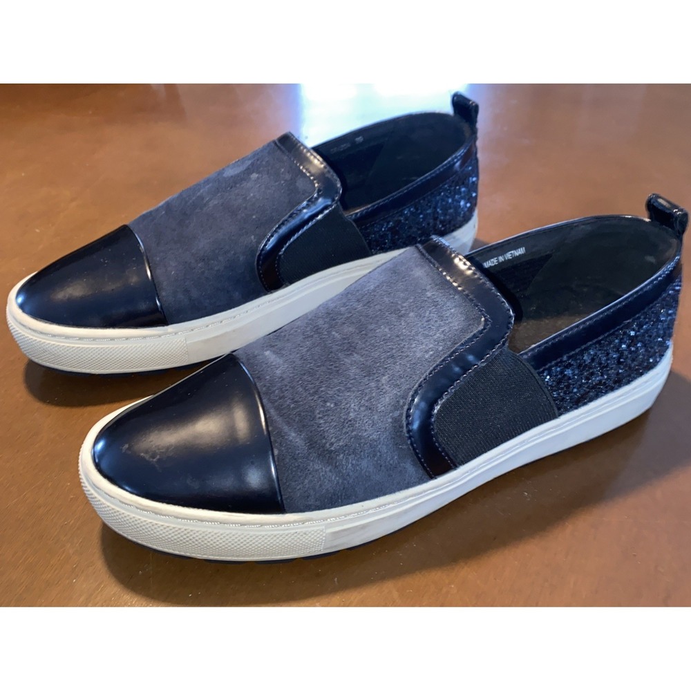 GEOX RESPIRA Women Size EU 39 US 9 Blue Black Suede Sparkle Slip On Casual Italy